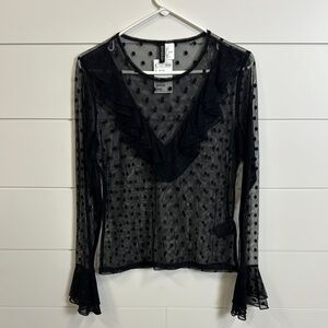 Black Sheer Polka Dot Ruffle Top